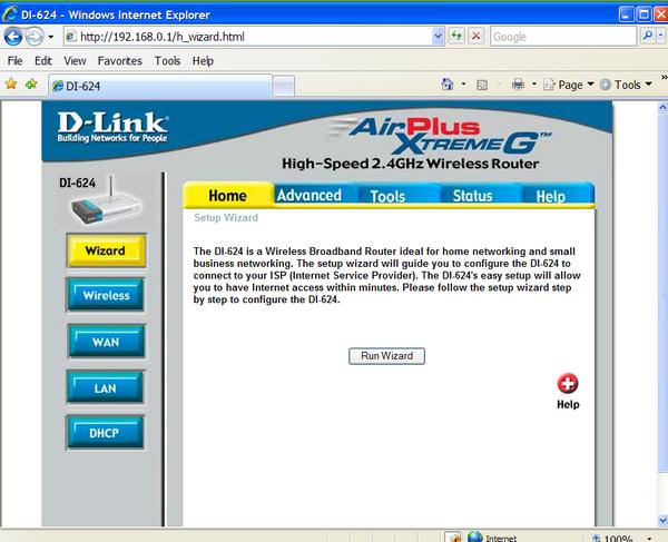 DLink setup opening page